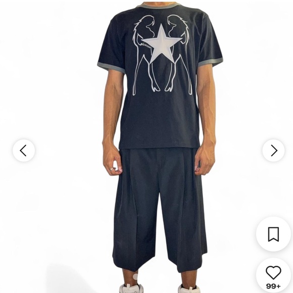 Black Ringer Tee with Mesh Star and Women Silhouette Design
